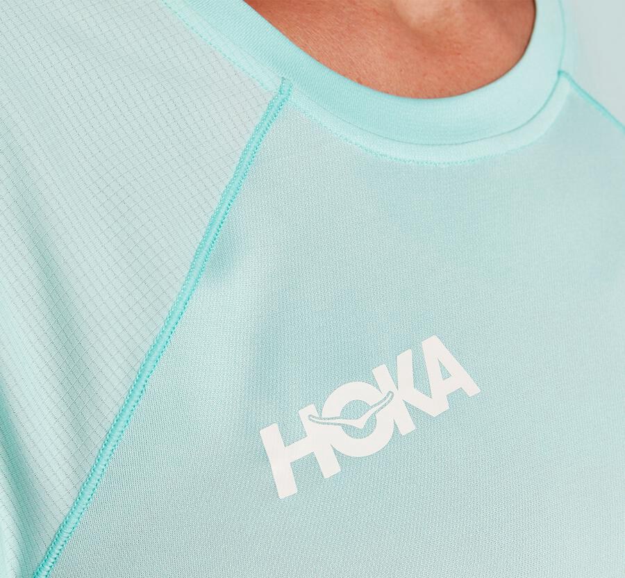 Hoka One One Womens Tops - Performance Short Sleeve - Blue - ETHB81623